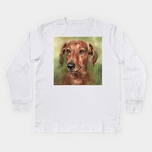 Painting of a Dachshund with a Red Coat Kids Long Sleeve T-Shirt